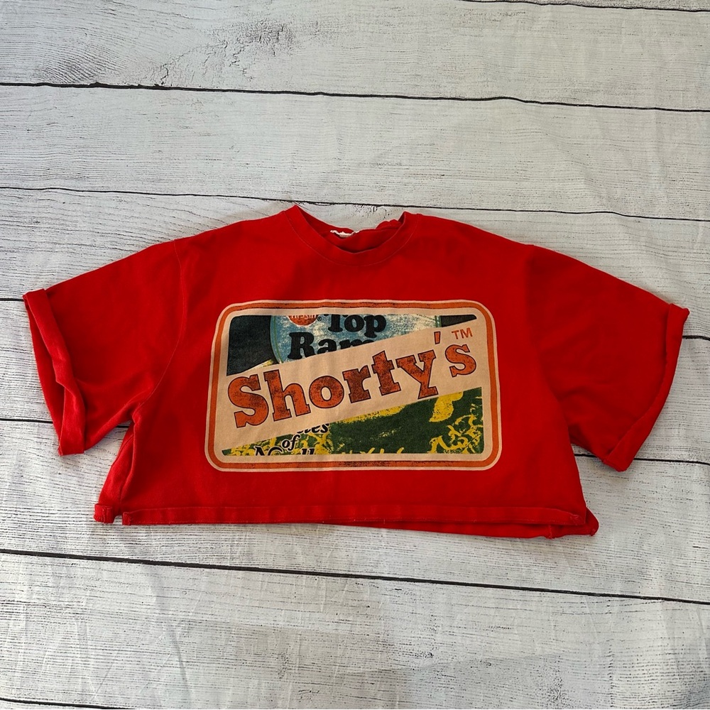 Shorty’s oversized small red short sleeve crop top shirt